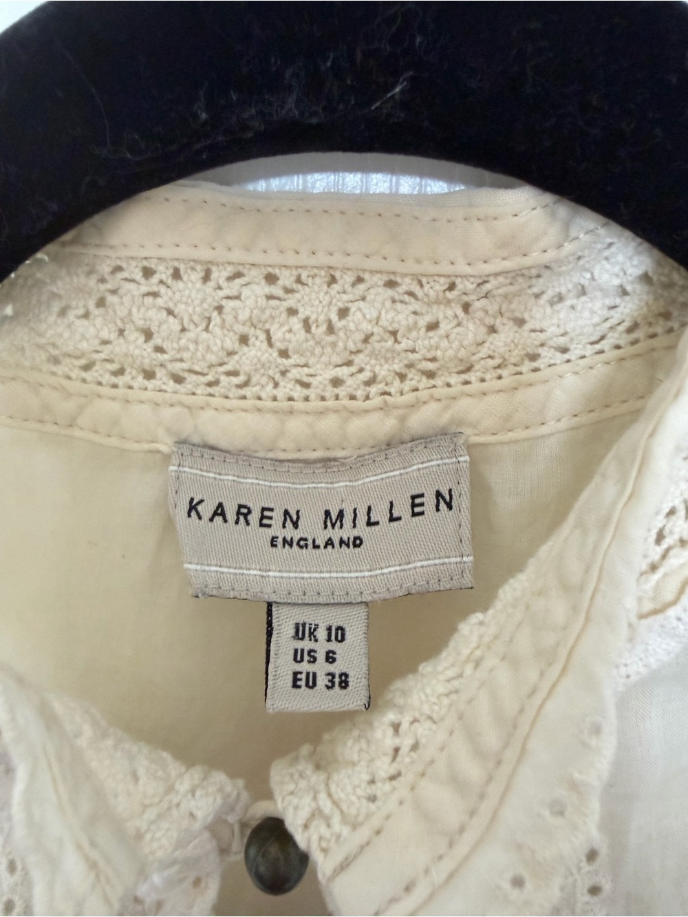 Karen Millen Cream Lace and Linen Top Eyelet Sleeveless US 6 - Picture 4 of 4